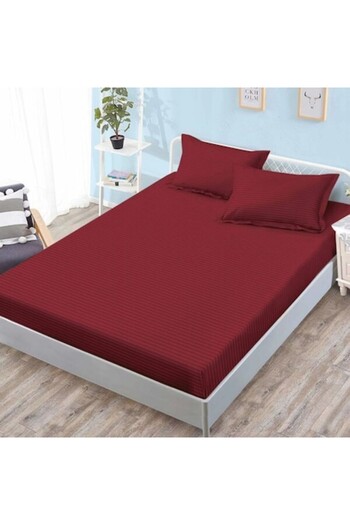 Casa de Vis Satin Cotton Bed Sheet with Elastic 180x200 cm, 3 pieces, double bed, red color
