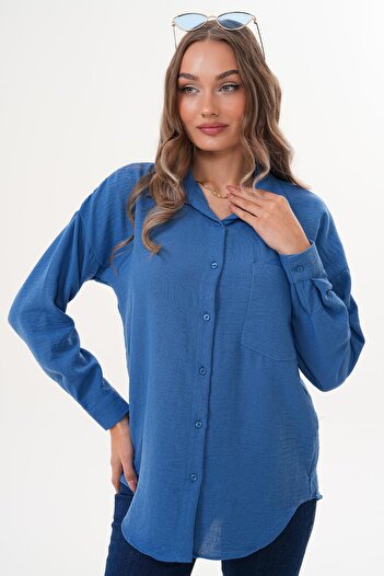ŞİMAL Women's Single Pocket Detailed Oversize Shirt 255145 -