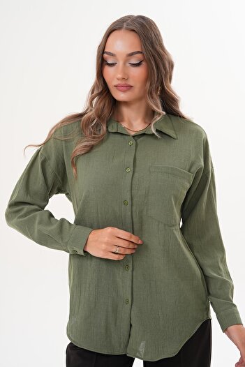 ŞİMAL Women's Single Pocket Detailed Oversize Shirt 255145 -