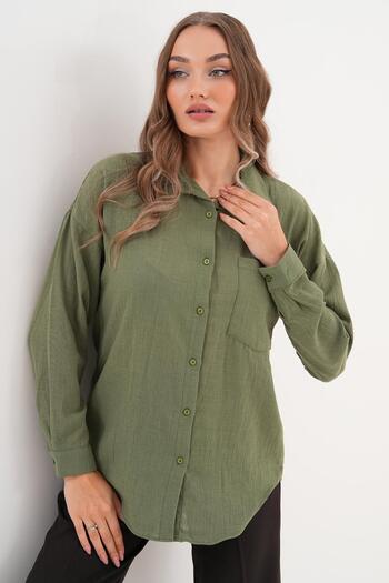 ŞİMAL Women's Single Pocket Detailed Oversize Shirt 255145 -