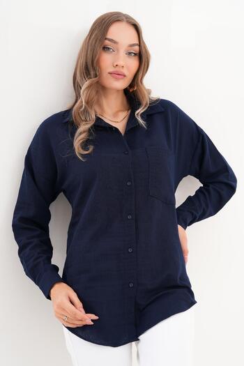ŞİMAL Women's Single Pocket Detailed Oversize Shirt 255145 -