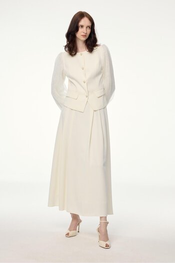 Zühre Lace Sleeve Jacket Skirt Ecru Double Suit Tk-1529
