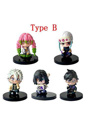 BANDAI 5pcs-B Demon Slayer Sitting Ghost Doll 10pcs Set Q Version Tanjiro Nidouzi Inosuke Zenizu Figure Act