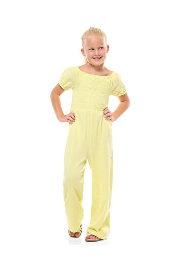 R&B Smocked Jumpsuit with Square Neck and Puff Sleeves