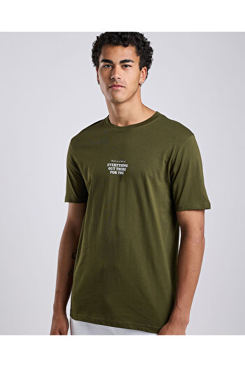 R&B OLIVE Men BASIC CREW SS PRNTD