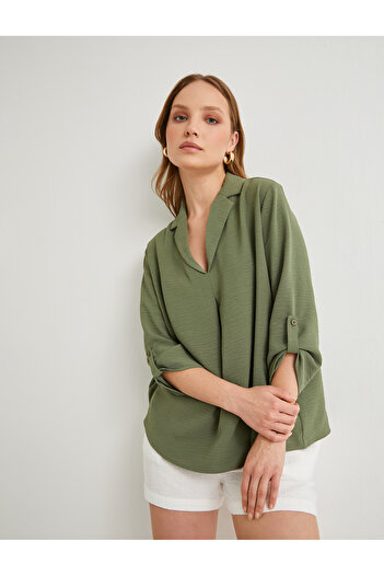 Koton Khaki Women's V Neck Blouse