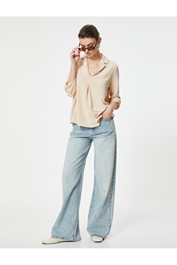 Koton Beige Women's V Neck Blouse