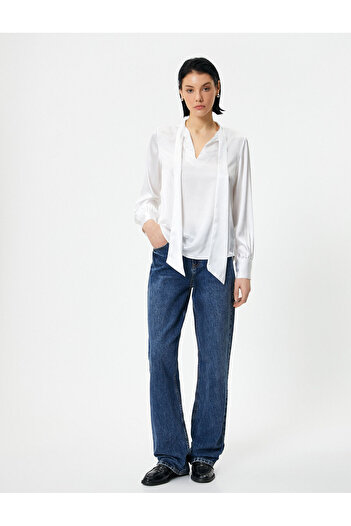Koton Beige Women's Tie Detail Satin Blouse