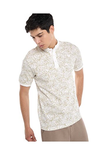 R&B Printed T-Shirt with Stand Collar and Short Sleeves