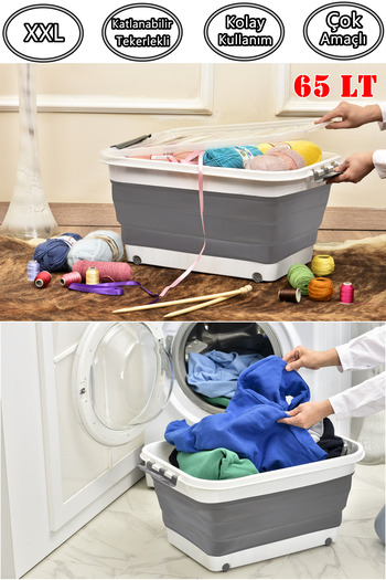 Waldern Home XXL 65 Liter Folding Wheeled Multi-Purpose Storage Food Toy Box Laundry Basket