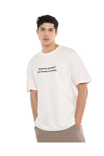 R&B Typography Print T-Shirt with Crew Neck and Short Sleeves