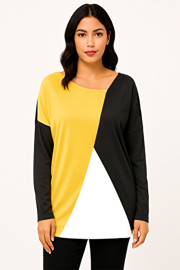 dorbe Color Blocks Design Asymmetric Neck Full Sleeve Casual Wear Wear Blouse Top