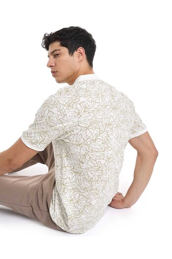 R&B Printed T-Shirt with Stand Collar and Short Sleeves