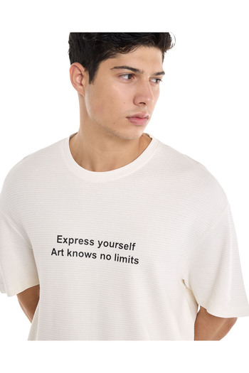 R&B Typography Print T-Shirt with Crew Neck and Short Sleeves
