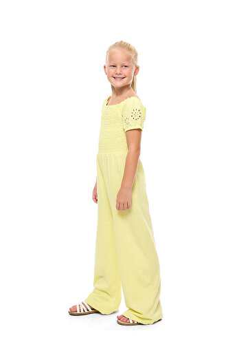 R&B Smocked Jumpsuit with Square Neck and Puff Sleeves