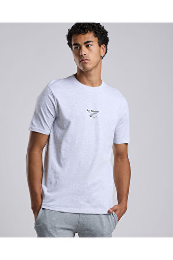 R&B ECRU MELANGE Men BASIC CREW SS PRNTD