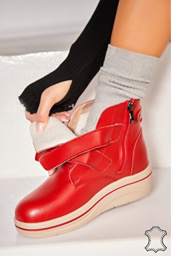 Joana Women's Genuine Leather Boots Red Kanai