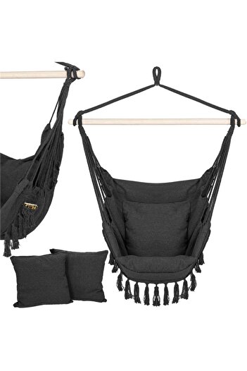 SERSIMO Hanging swing hammock for home or garden, with cushions, 130x100cm, 150kg, dark gray