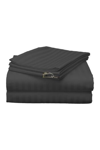 HomePuls King Size Double Bed Sheet Damask Polycotton Stripe 1 cm, 230 x 260 cm, Black