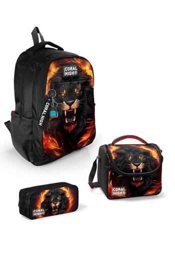 Coral High Goshopya Black Lion Patterned 3-Piece School Bag Set Goset0123671