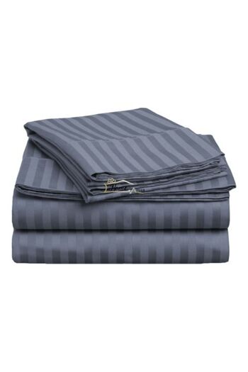 HomePuls Fitted Bed Sheet Damask Cotton 100% Stripe 1 cm, 230 x 250 cm for Mattress 180 x 200 cm, Anthracite