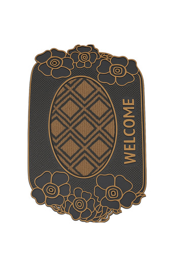 TSUMAB Elegant Oval Welcome Doormat with Floral Border – Anti-Slip Rubber Base