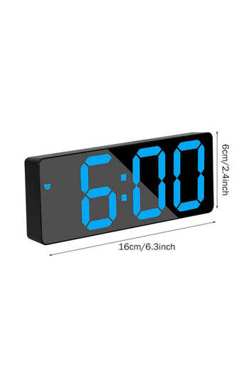 VTM Black Digital Clock with Blue LED, Temperature, Alarm, Voice Control, Adapter Included