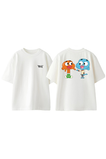 THEWERT Μπλουζάκι Gumball And Darwin 12 Design με στάμπα από βαμβακερό λευκό oversize