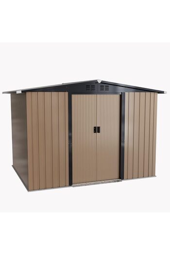 Egardenkart EcoShield Zinc Steel Storage Shed with Double Sliding Doors (Tan)