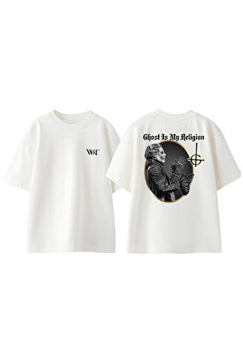THEWERT Ghost İs My Religion Design μπλουζάκι με στάμπα από βαμβακερό λευκό oversize