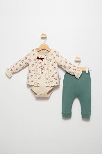 Fulla Moda 100% Cotton Floral Patterned Ruffle 3-Piece Girl's Set