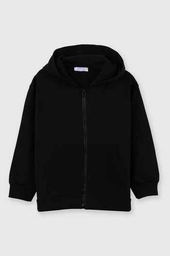 Panço Erkek Çocuk Kapüşonlu Fermuarlı Siyah Sweatshirt