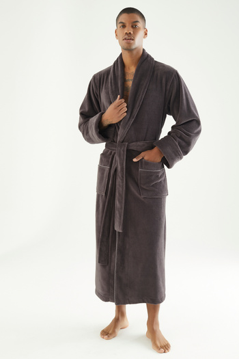 Nuşa Stylish Piping Bamboo Cotton Men's Bathrobe