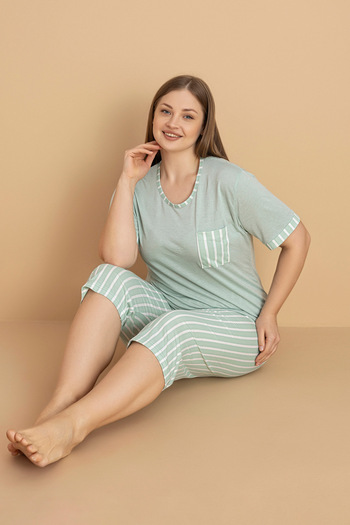 Fulla Moda Striped Plus Size Capri Pajama Set
