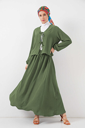 Bigdart Women's Ayrobin Kimono Skirt Double Set 8047 - Khaki