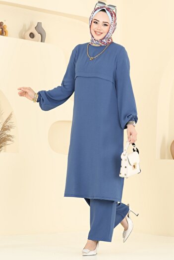 ModaMerve Elastic Cuff Hijab Suit 2625Sl432-Ms Indigo