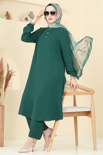 ModaMerve Accessories Button Hijab Suit 4012Mh427-Ms Emerald