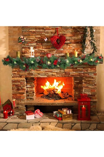 Teo Christmas Garland, Artificial Fir Tree with Decorations, Battery Operated, 30 LEDs, 180 cm, Green