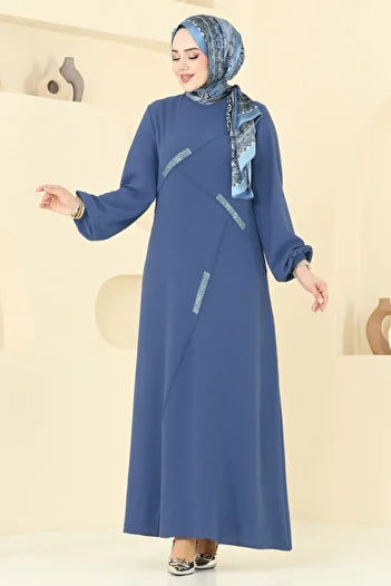 ModaMerve Rochie Aerobin cu detaliu nervurat 2651SL432-MS Indigo