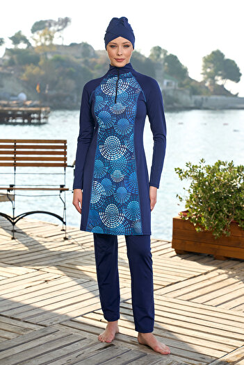 REMSA Large Size Lycra Full Covered Hijab Swimsuit 24924 Navy Blue