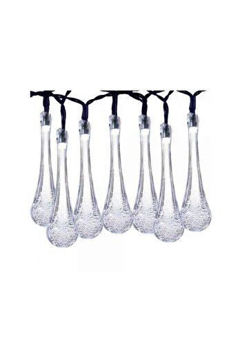 Teo Solar Installation 6 m, 28 LEDs with Water Drop Ornament, Linear, Black Wire, Cool White