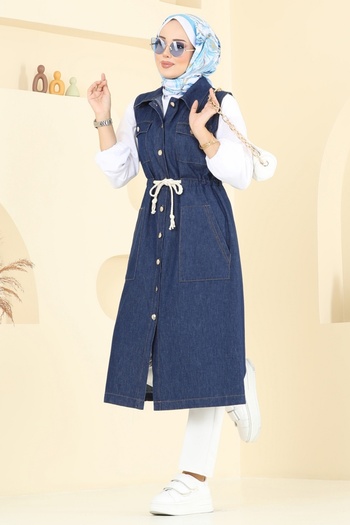 ModaMerve Buy Lace-Up Denim Vest 9156Plk541-Ms Dark Denim
