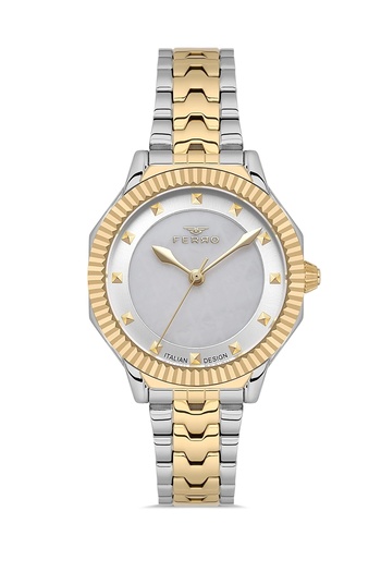 FERRO Yellow and Silver Steel Cord Women's Wristwatch Fl21632Awt-D 3Atm Waterproof 2 Year Warranty