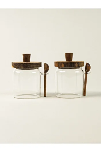 Minihol Nue 2-Piece Glass Jar with Acacia Lid (450 ml)
