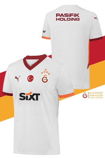 Galatasaray قميص مشجعي الضيوف الأبيض المرخص الأصلي لعام 2024/25 ذو 5 نجوم