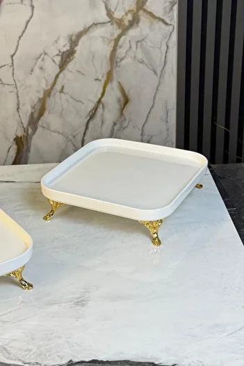 MAY HOME Porcelain Square Footed Presentation Plate