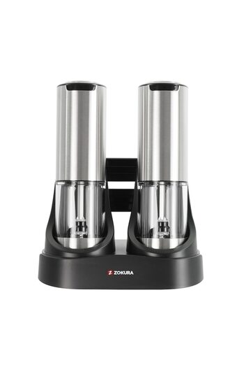 Zokura Set 2 electric grinders for salt and pepper with charging base -