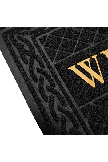 TOPI TOY Entrance mat, black with frotte pattern and gold text Welcome, 90×60 cm