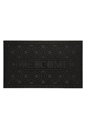 TOPI TOY Black entrance door mat, with message, made of rubber, 75x45 cm