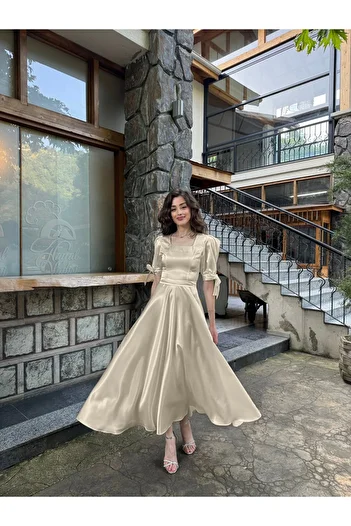 BEYZATURAN Beige Satin Dream Dress